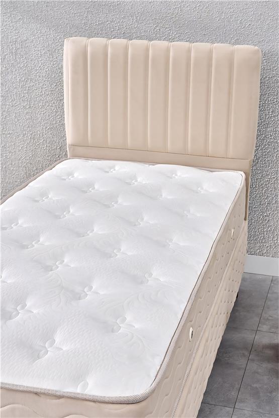 Evdemo Ezgi Tek Kişilik Baza Başlık Yatak Seti Krem 90*190