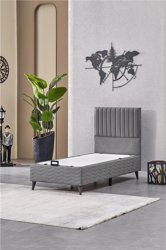 Evdemo Ezgi Tek Kişilik Baza Başlık Yatak Seti Gri 90*190