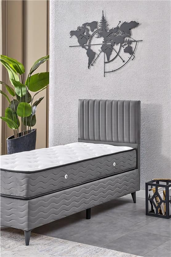 Evdemo Ezgi Tek Kişilik Baza Başlık Yatak Seti Gri 90*190