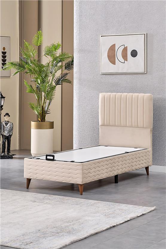 Evdemo Ezgi Tek Kişilik Baza Başlık Yatak Seti Krem 90*190