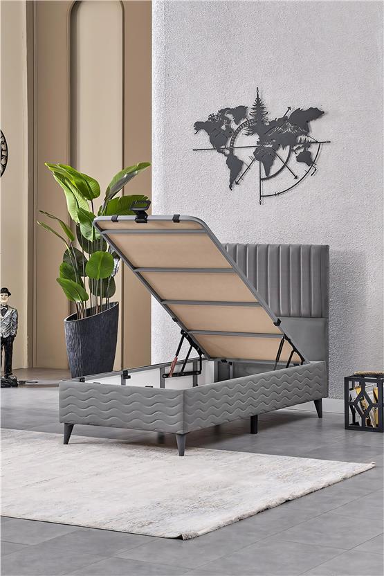 Evdemo Ezgi Tek Kişilik Baza Başlık Yatak Seti Gri 90*190