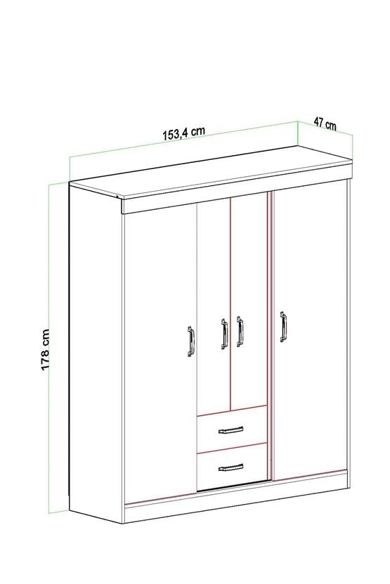 Evdemo Fulya 4 Kapak 2 Çekmece Gardırop