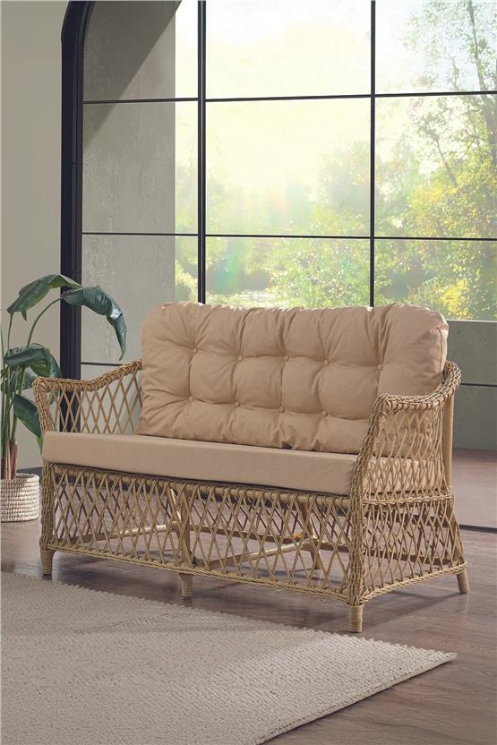 Evdemo Icon Rattan Bahçe Balkon Oturma Takımı 2+1+1+Camlı Masa Cappuccino
