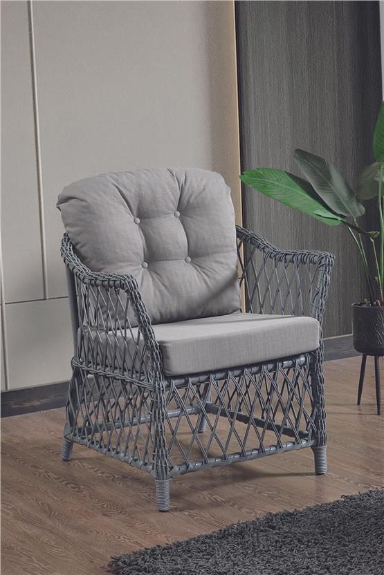 Evdemo Icon Rattan Bahçe Balkon Oturma Takımı 2+1+1+Camlı Masa Gri
