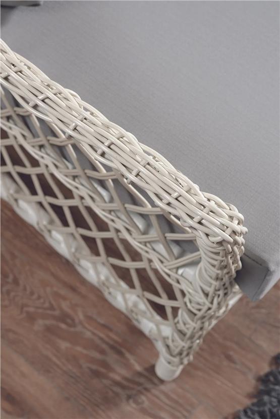 Evdemo Icon Rattan Bahçe Balkon Oturma Takımı 2+1+1+Camlı Masa Kemik Rengi
