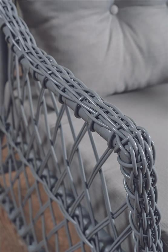 Evdemo Icon Rattan Bahçe Balkon Oturma Takımı 2+1+1+Camlı Masa Gri