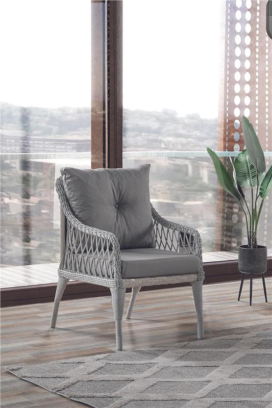 Evdemo Joy Rattan Puflu Bahçe Balkon Takımı 3+1+1+ Camlı Masa Kemik Rengi
