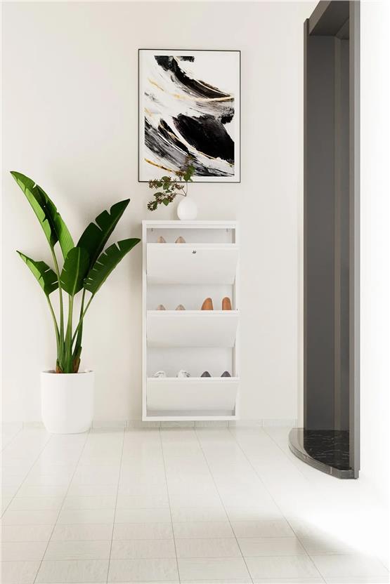 Evdemo Kilitli 3 Kapaklı Metal Ayakkabılık Beyaz