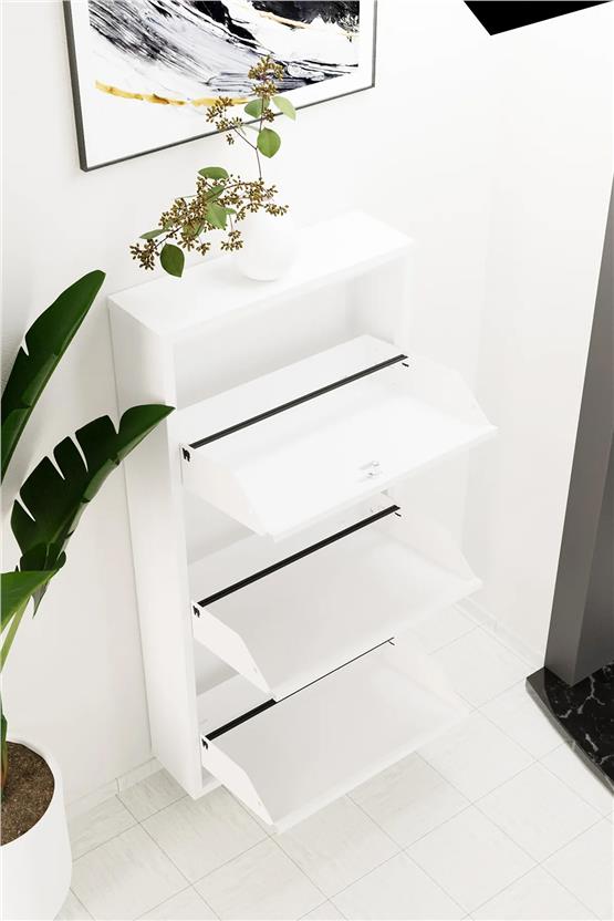 Evdemo Kilitli 3 Kapaklı Metal Ayakkabılık Beyaz