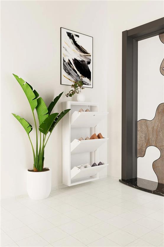 Evdemo Kilitli 3 Kapaklı Metal Ayakkabılık Beyaz