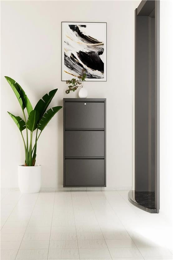 Evdemo Kilitli 3 Kapaklı Metal Ayakkabılık Antrasit