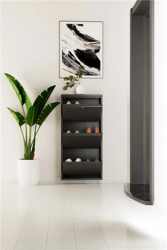 Evdemo Kilitli 3 Kapaklı Metal Ayakkabılık Antrasit