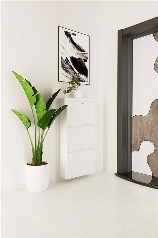 Evdemo Kilitli 3 Kapaklı Metal Ayakkabılık Beyaz