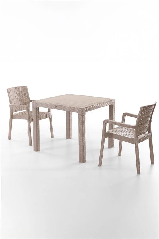 Evdemo King 2 Kişilik Rattan Masa Sandalye Takımı Cappuccino