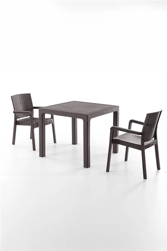 Evdemo King 2 Kişilik Rattan Masa Sandalye Takımı Kahve