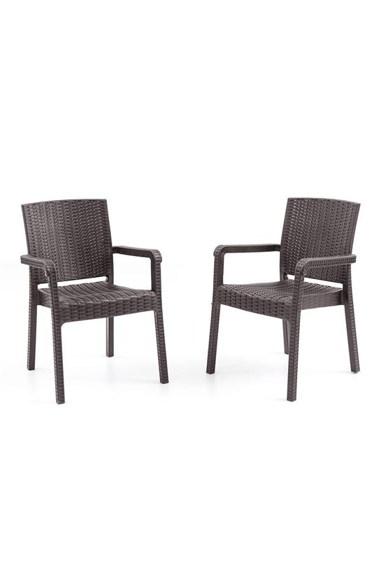 Evdemo King 2li Rattan Sandalye Kahve