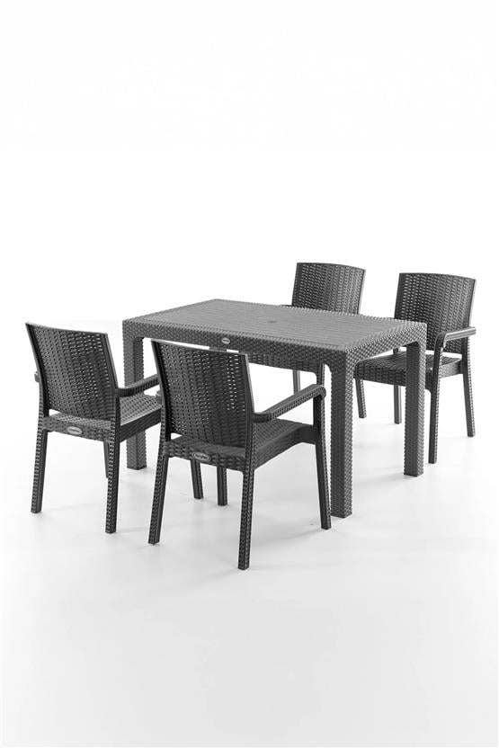 Evdemo King 4 Kişilik Rattan Masa Sandalye Takımı Siyah