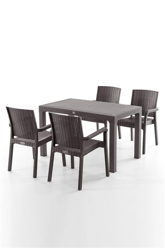 Evdemo King 4 Kişilik Rattan Masa Sandalye Takımı Kahve