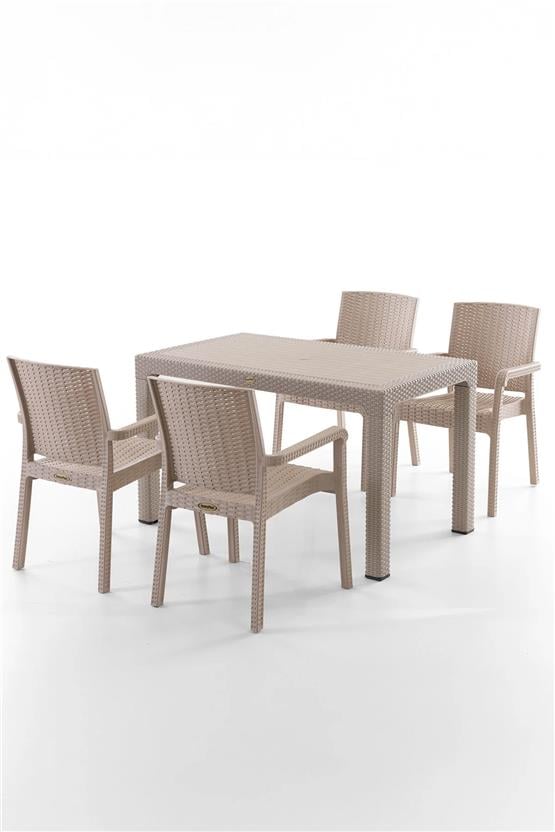 Evdemo King 4 Kişilik Rattan Masa Sandalye Takımı Cappuccino