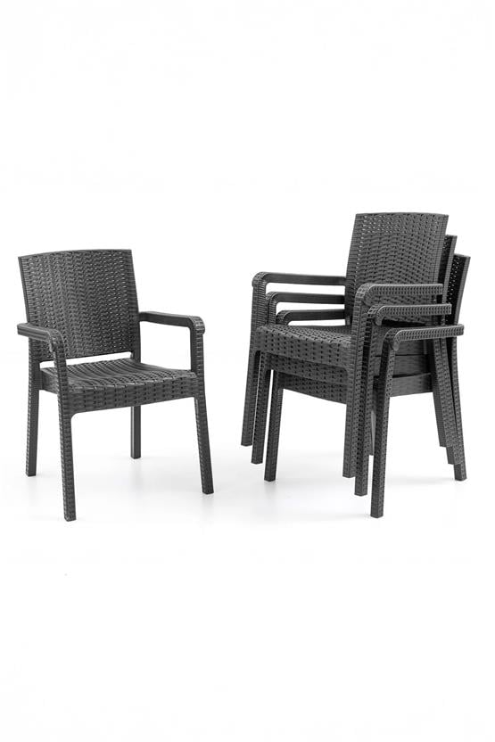 Evdemo King 6 Kişilik Rattan Masa Sandalye Takımı Siyah