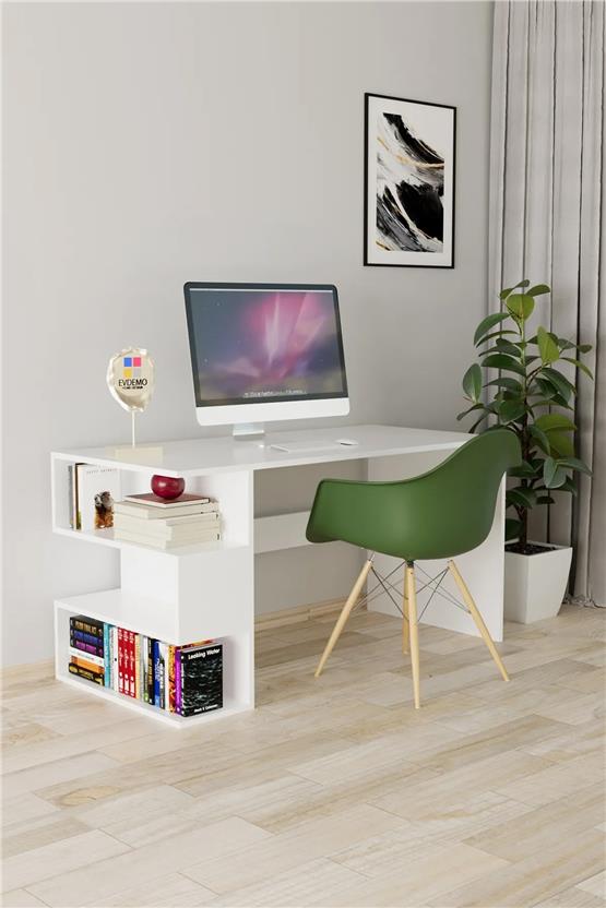 Evdemo Leo Kitaplıklı Çalışma Masası Beyaz