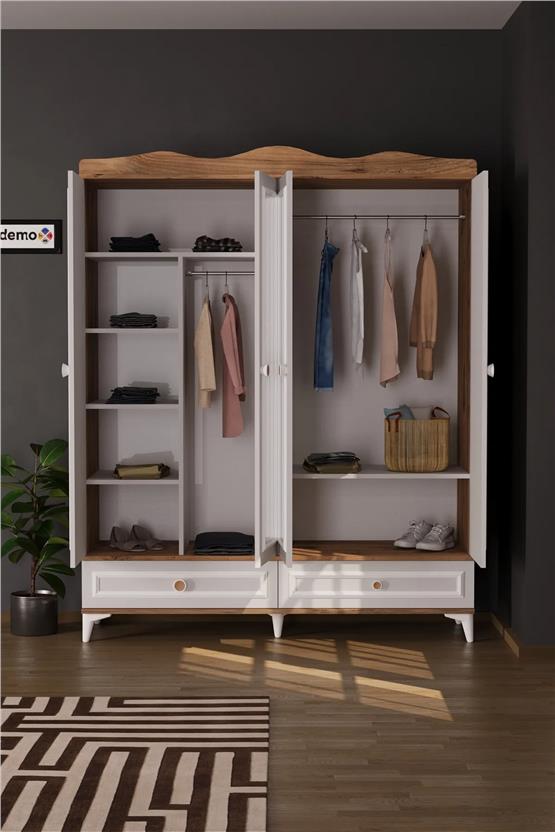 Evdemo Nova 4 Kapaklı 2 Çekmeceli Aynalı Gardırop Atlantik Çam