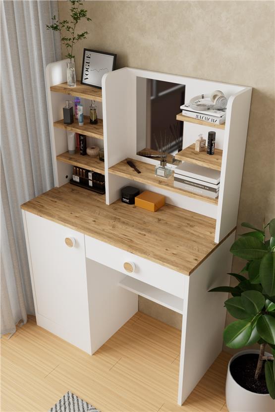 Evdemo Orkide Makyaj Masası Beyaz Atlantik Çam