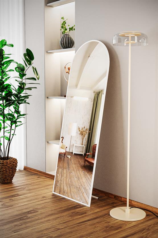 Evdemo Pamir Beyaz Metal Çerçeveli Ayaklı Oval Boy Aynası 180x60 Cm