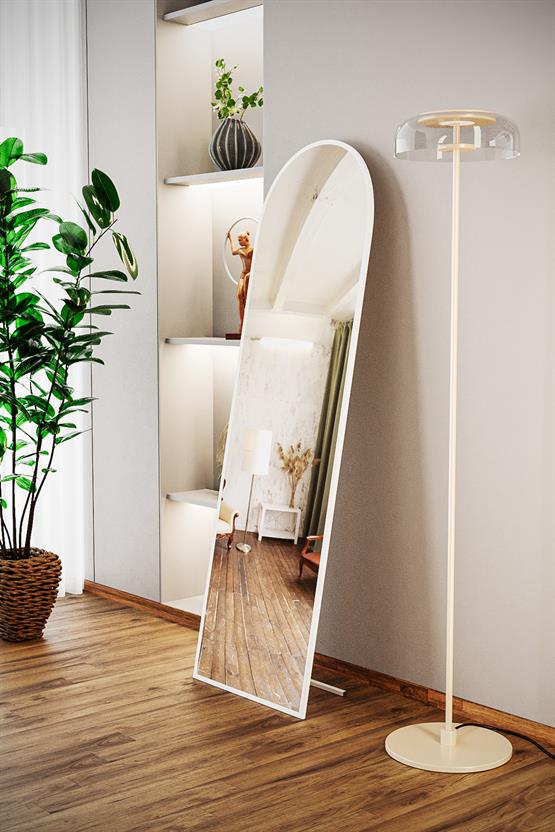 Evdemo Pamir Beyaz Metal Çerçeveli Ayaklı Oval Boy Aynası 180x50 Cm