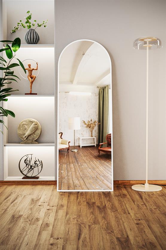 Evdemo Pamir Beyaz Metal Çerçeveli Ayaklı Oval Boy Aynası 180x60 Cm