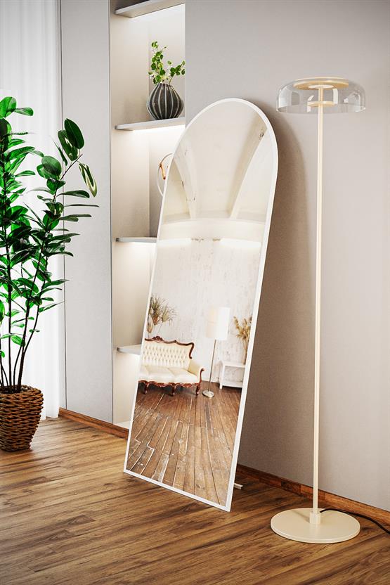 Evdemo Pamir Beyaz Metal Çerçeveli Ayaklı Oval Boy Aynası 180x70 Cm