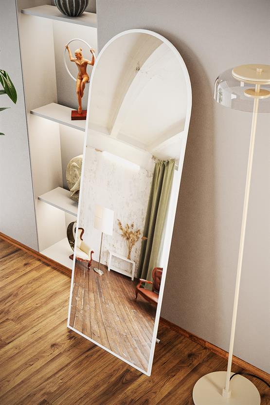 Evdemo Pamir Beyaz Metal Çerçeveli Ayaklı Oval Boy Aynası 180x60 Cm