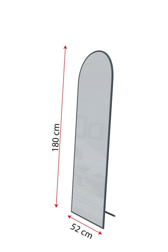 Evdemo Pamir Beyaz Metal Çerçeveli Ayaklı Oval Boy Aynası 180x50 Cm