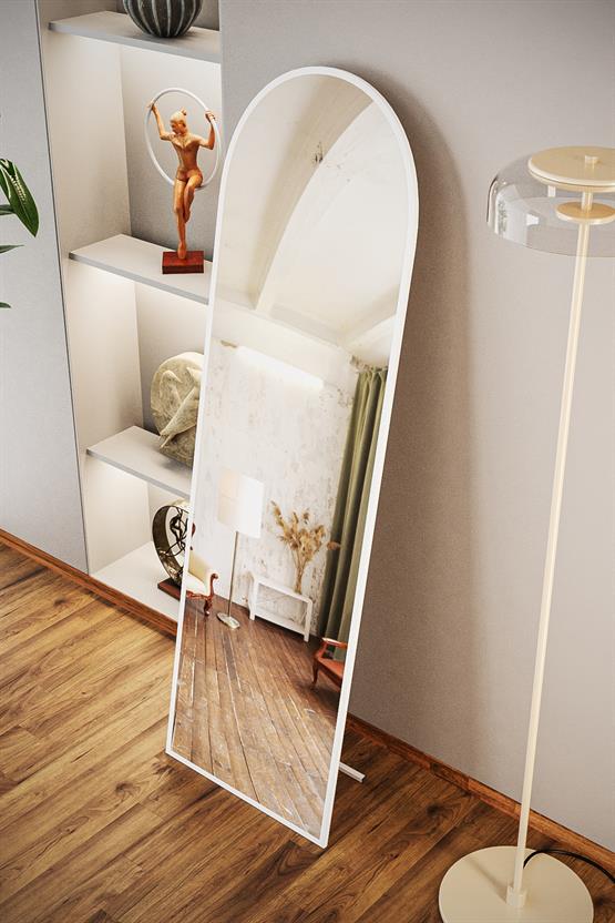 Evdemo Pamir Beyaz Metal Çerçeveli Ayaklı Oval Boy Aynası 180x50 Cm