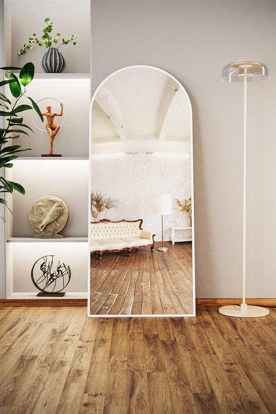 Evdemo Pamir Beyaz Metal Çerçeveli Ayaklı Oval Boy Aynası 180x70 Cm