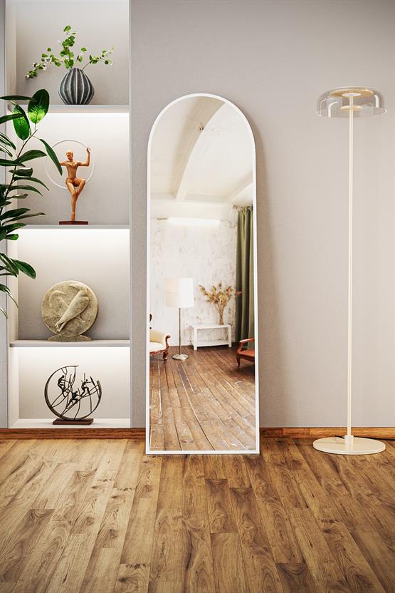 Evdemo Pamir Beyaz Metal Çerçeveli Ayaklı Oval Boy Aynası 180x50 Cm