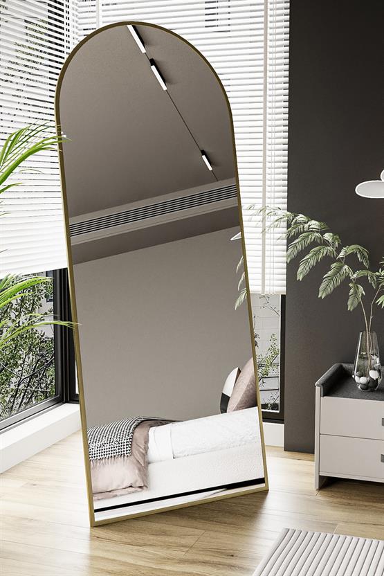Evdemo Pamir Gold Metal Çerçeveli Ayaklı Oval Boy Aynası 180x70 Cm