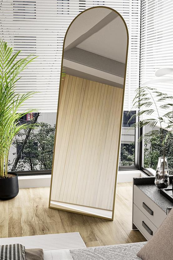 Evdemo Pamir Gold Metal Çerçeveli Ayaklı Oval Boy Aynası 180x60 Cm