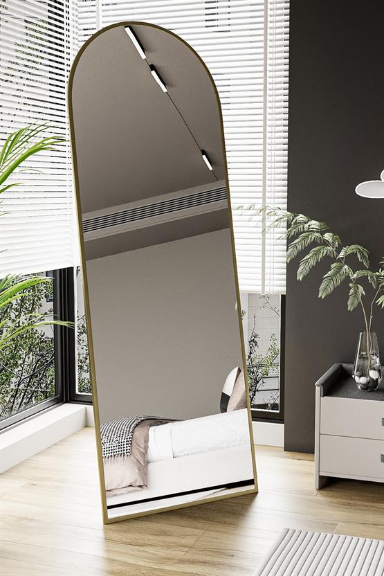 Evdemo Pamir Gold Metal Çerçeveli Ayaklı Oval Boy Aynası 180x60 Cm