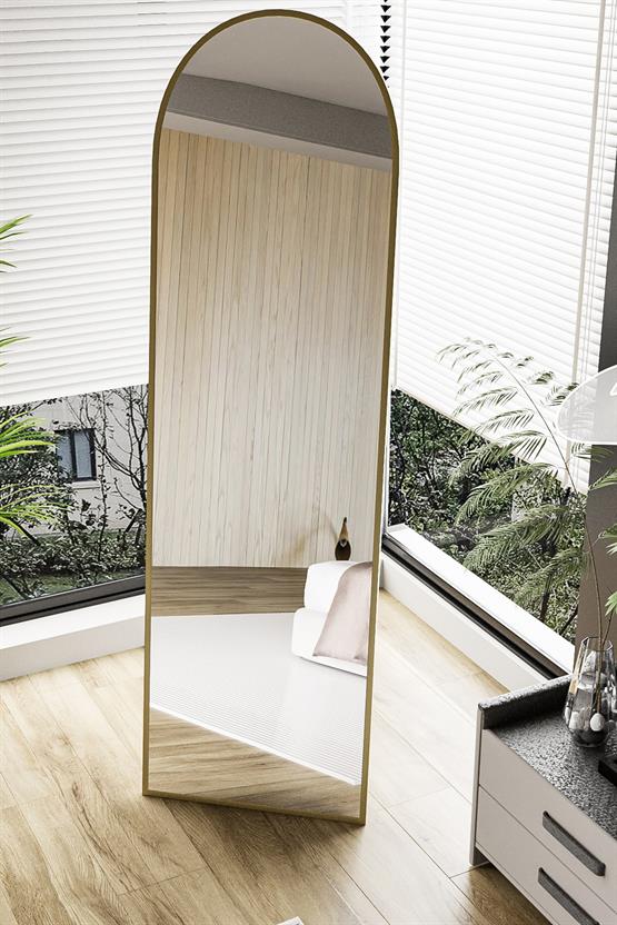 Evdemo Pamir Gold Metal Çerçeveli Ayaklı Oval Boy Aynası 180x50 Cm