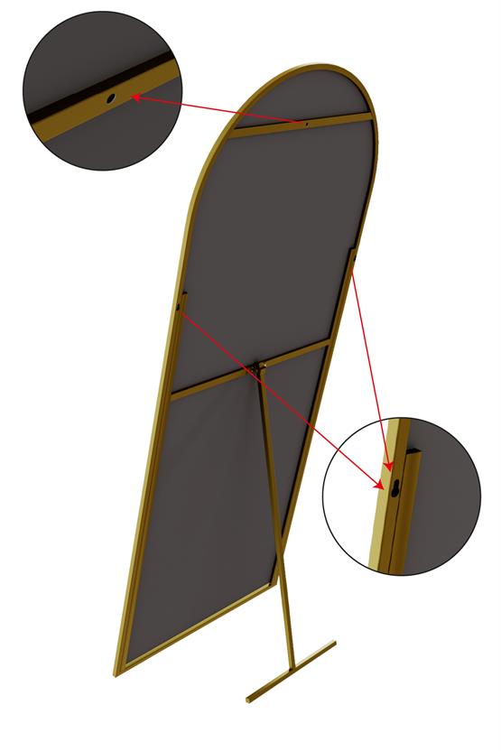 Evdemo Pamir Gold Metal Çerçeveli Ayaklı Oval Boy Aynası 180x70 Cm