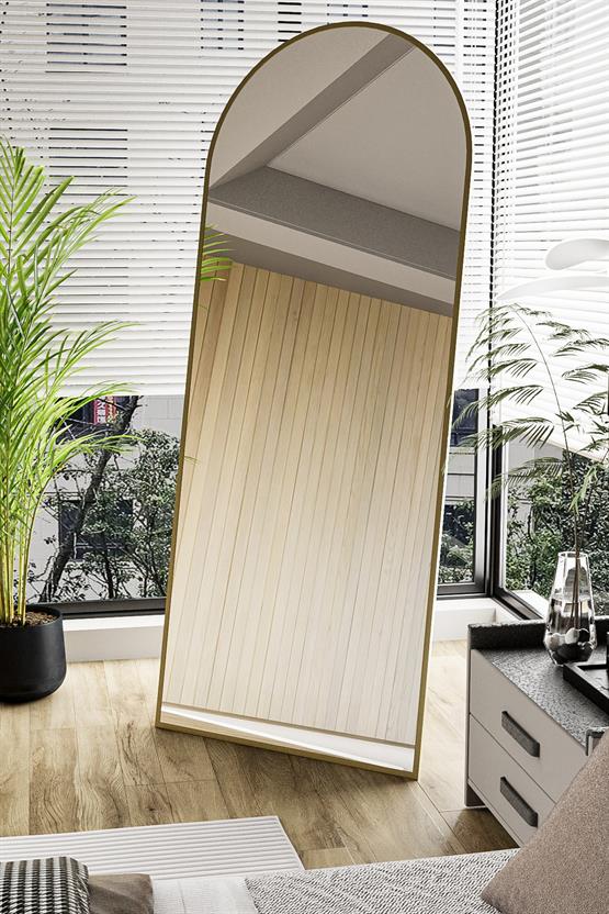 Evdemo Pamir Gold Metal Çerçeveli Ayaklı Oval Boy Aynası 180x70 Cm