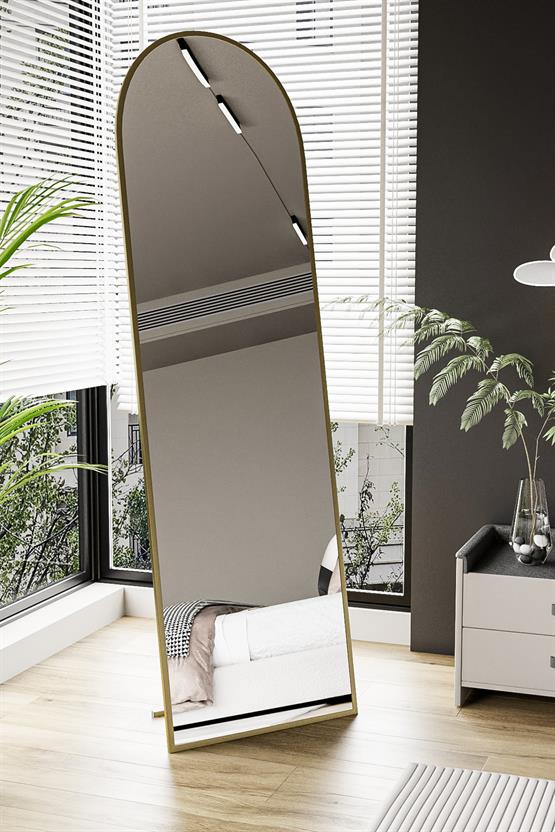 Evdemo Pamir Gold Metal Çerçeveli Ayaklı Oval Boy Aynası 180x50 Cm