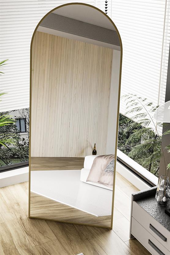 Evdemo Pamir Gold Metal Çerçeveli Ayaklı Oval Boy Aynası 180x70 Cm