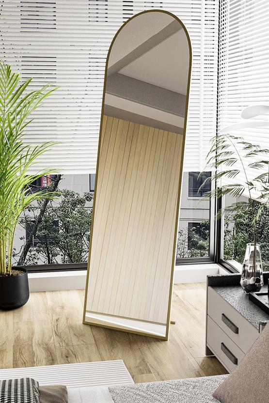 Evdemo Pamir Gold Metal Çerçeveli Ayaklı Oval Boy Aynası 180x50 Cm