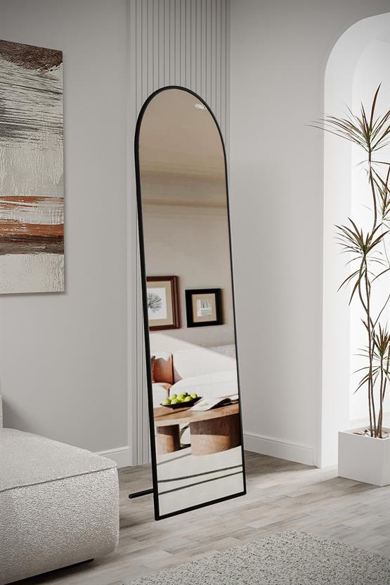 Evdemo Pamir Siyah Metal Çerçeveli Ayaklı Oval Boy Aynası 180x50 Cm