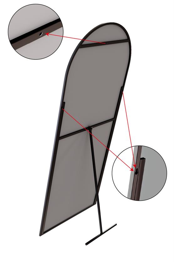 Evdemo Pamir Siyah Metal Çerçeveli Ayaklı Oval Boy Aynası 180x60 Cm