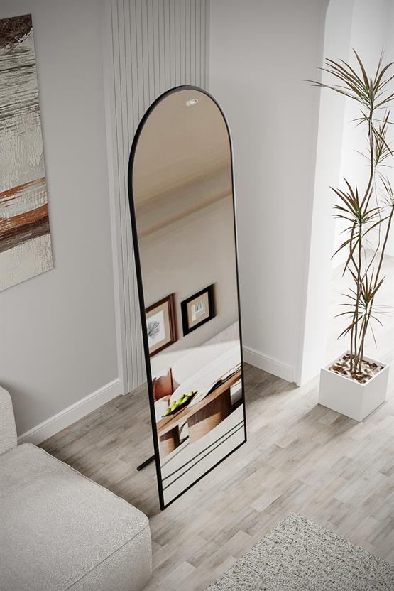 Evdemo Pamir Siyah Metal Çerçeveli Ayaklı Oval Boy Aynası 180x60 Cm