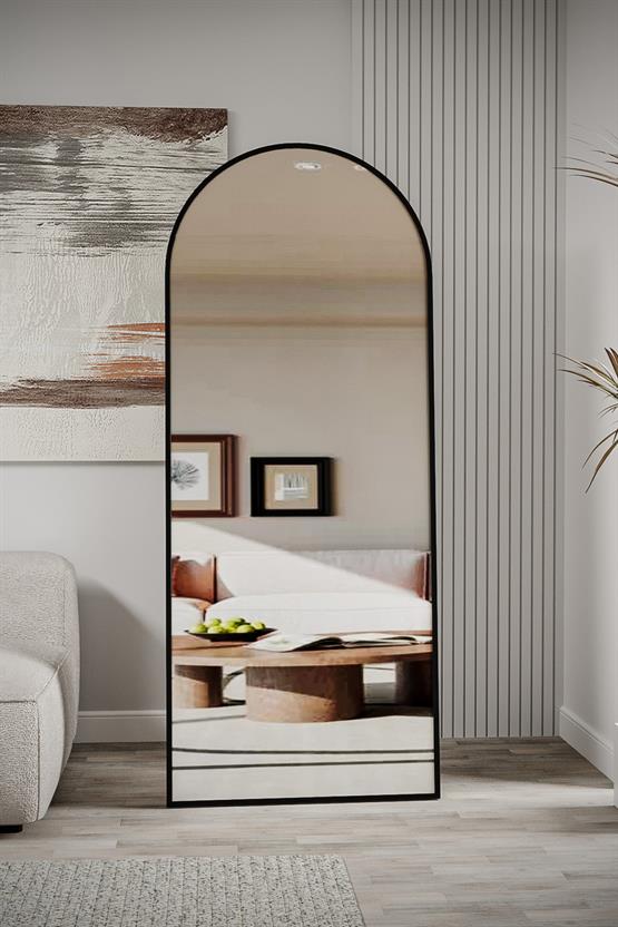 Evdemo Pamir Siyah Metal Çerçeveli Ayaklı Oval Boy Aynası 180x70 Cm