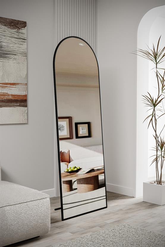 Evdemo Pamir Siyah Metal Çerçeveli Ayaklı Oval Boy Aynası 180x60 Cm